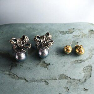 Vintage Marcasite Silver tone and gold tone ball Earrings
